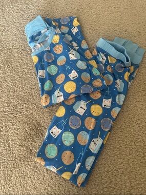 Blue Little Sleepies Pajama Set with Milk & Cookie Print